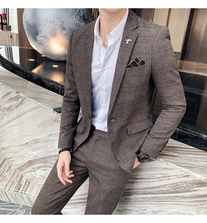 2025 Suit (Blazer+ Pants) Men's Fashion Hosts British Style Work Business Wedding Casual Art Style Elegant Gentleman Suit M-5XL