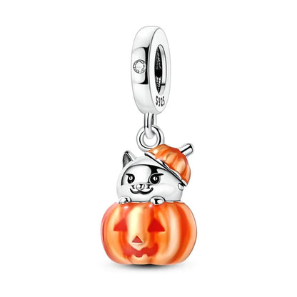 2025 New Halloween Charm Emit Light Bead 925 Sterling Silver Pumpkin Witch Skull Charm Fit Bracelet Pendant Women Jewelry Making