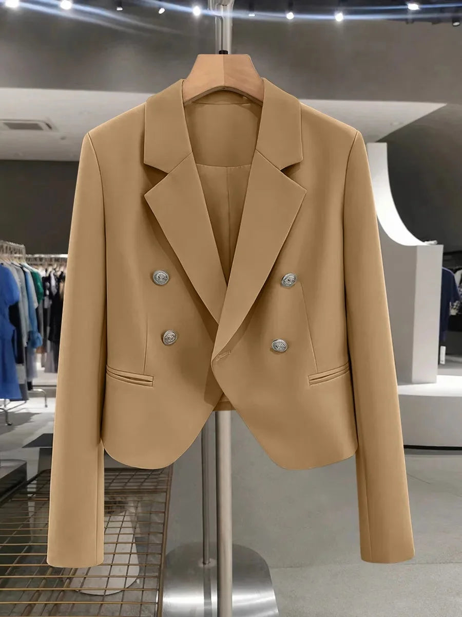 Casual Black Women's Small Suit Jacket 2025 New Spring Autumn Korean Design Sense Polyester Fiber Full Sleeve Solid Color