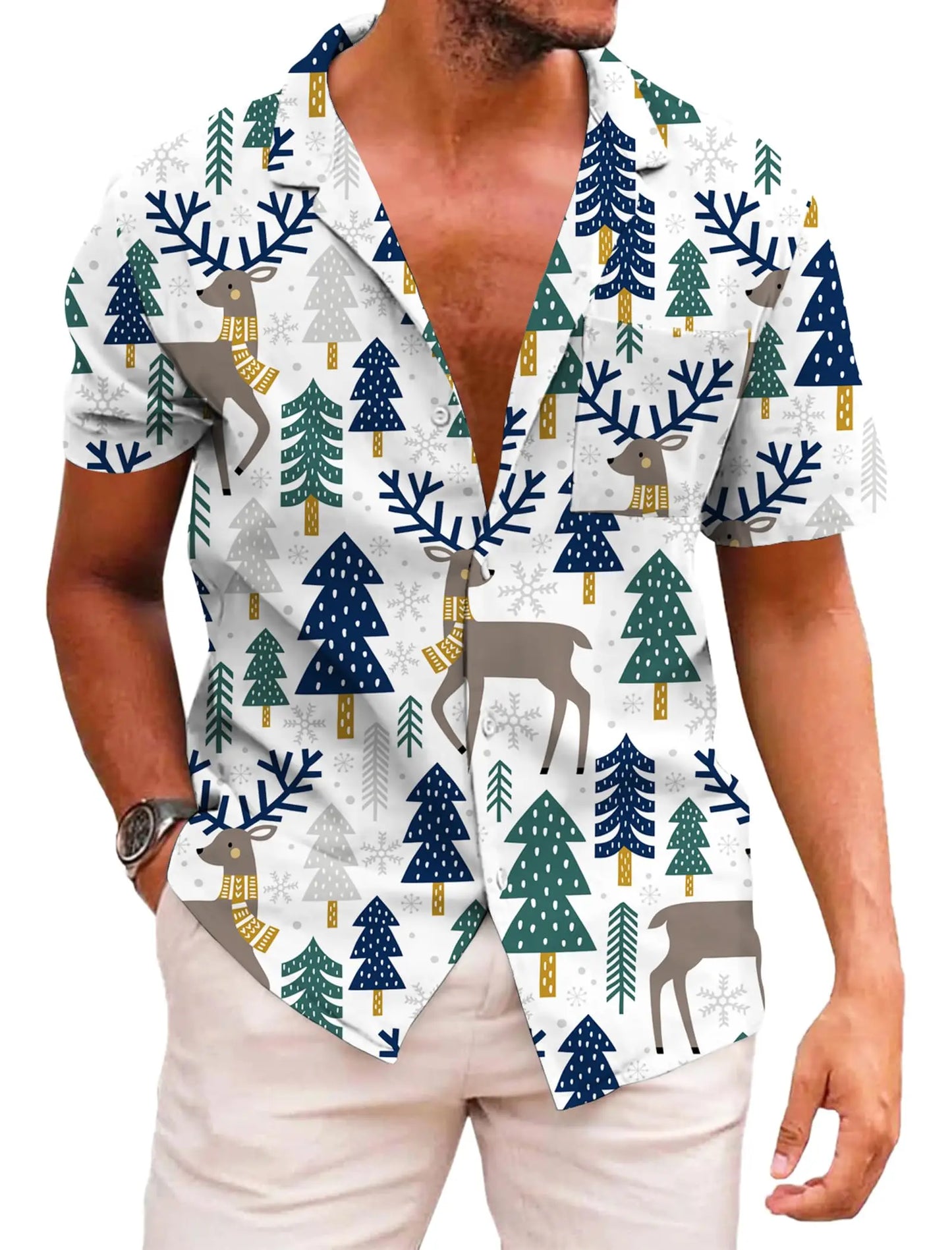 KYKU Hawaiian Shirts for Men Santa Claus Party Casual Button Down Short Sleeve Shirt with Pocket
