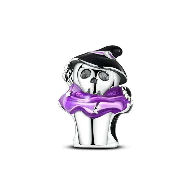2025 New Halloween Charm Emit Light Bead 925 Sterling Silver Pumpkin Witch Skull Charm Fit Bracelet Pendant Women Jewelry Making