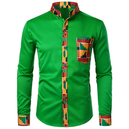 Men'S Shirts Men'S African Long Sleeve Printed Patchwork Design Button Up Shirt Seaside Vacation Casual Top Large Size