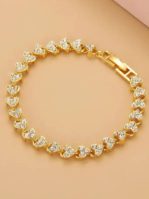Chain link tennis bracelet, Roman bracelet, women's zircon crystal diamond-encrusted fashion jewelry, full diamond gold.