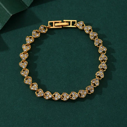 Chain link tennis bracelet, Roman bracelet, women's zircon crystal diamond-encrusted fashion jewelry, full diamond gold.