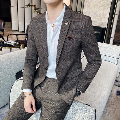 2025 Suit (Blazer+ Pants) Men's Fashion Hosts British Style Work Business Wedding Casual Art Style Elegant Gentleman Suit M-5XL