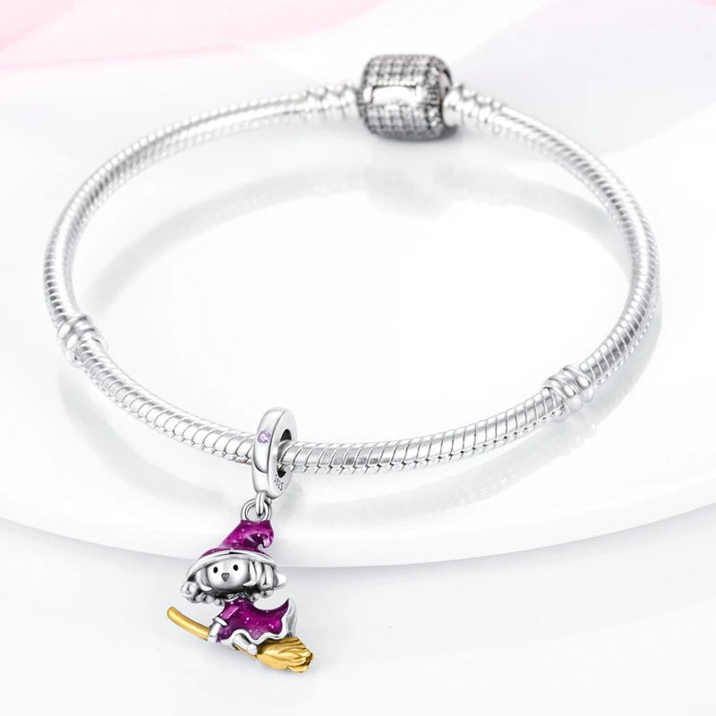 2025 New Halloween Charm Emit Light Bead 925 Sterling Silver Pumpkin Witch Skull Charm Fit Bracelet Pendant Women Jewelry Making