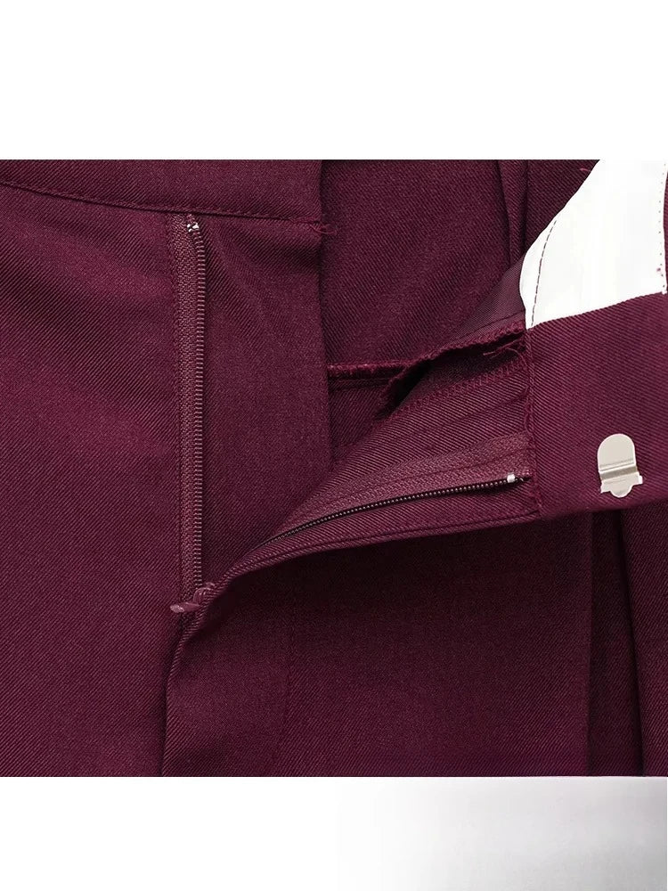 KONDALA Vintage Chic Office Lady Red Solid Women Suit Notched Single Button Pockets Blazer Straight Loose Pants Fashion 2025 Set