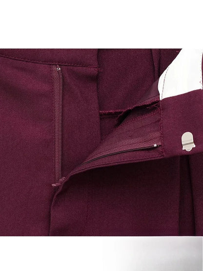 KONDALA Vintage Chic Office Lady Red Solid Women Suit Notched Single Button Pockets Blazer Straight Loose Pants Fashion 2025 Set