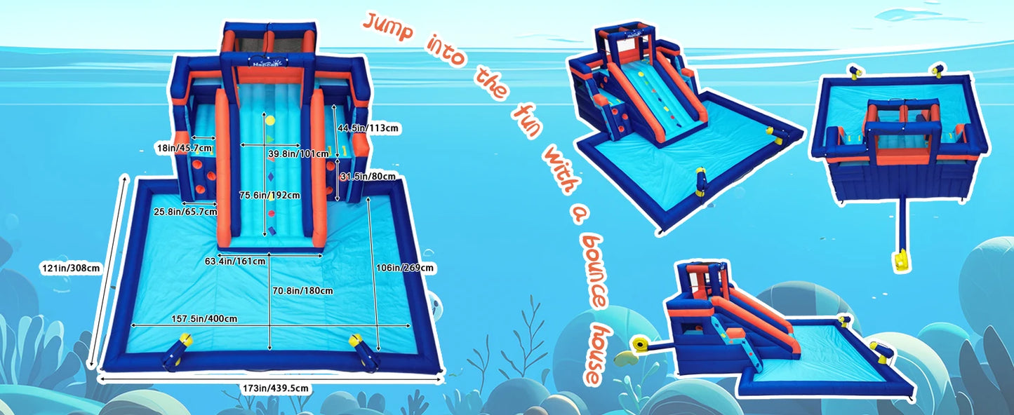 Hapcap Inflatable Water Slide Pool Bounce House for Kids,Large Slide and Splash Pool, Backyard Summer Outdoors