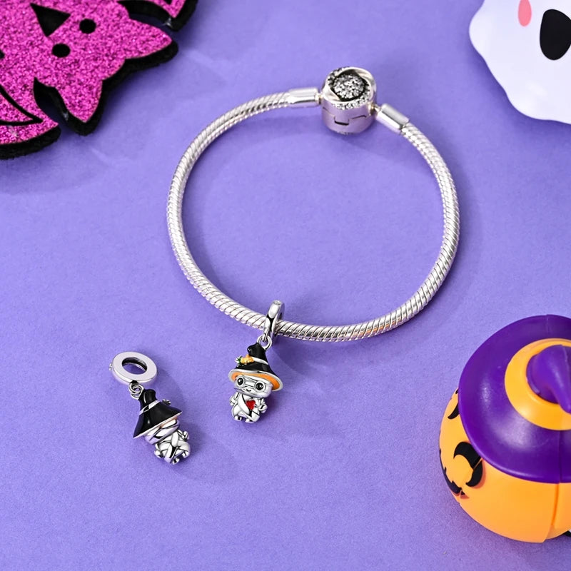 2025 New Halloween Charm Emit Light Bead 925 Sterling Silver Pumpkin Witch Skull Charm Fit Bracelet Pendant Women Jewelry Making