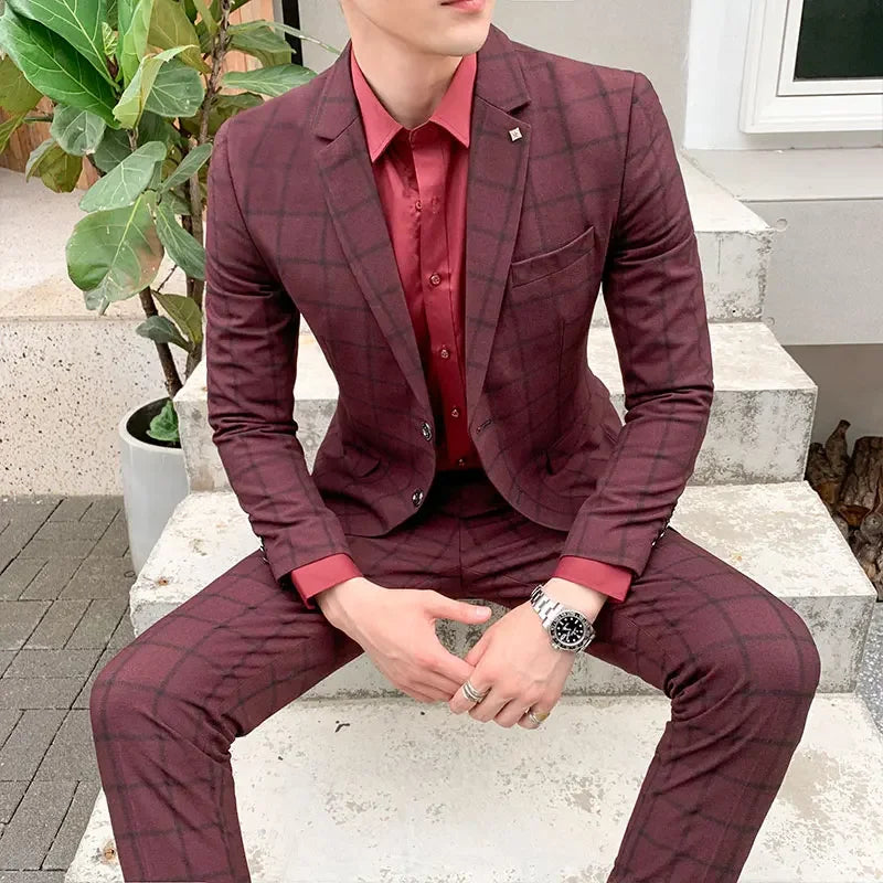 2025 Suit (Blazer+ Pants) Men's Fashion Hosts British Style Work Business Wedding Casual Art Style Elegant Gentleman Suit M-5XL