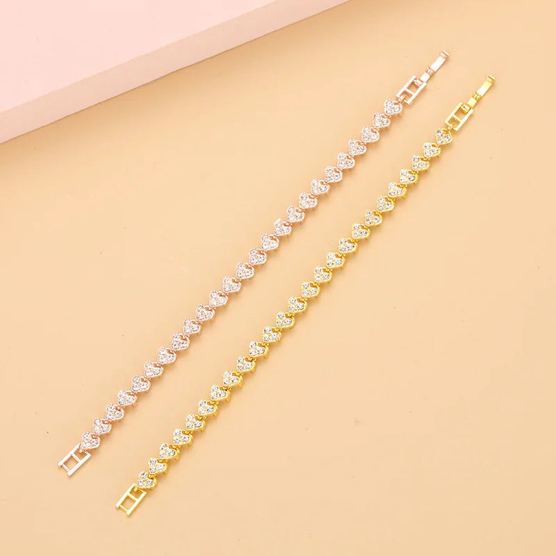 Chain link tennis bracelet, Roman bracelet, women's zircon crystal diamond-encrusted fashion jewelry, full diamond gold.