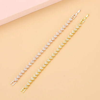 Chain link tennis bracelet, Roman bracelet, women's zircon crystal diamond-encrusted fashion jewelry, full diamond gold.