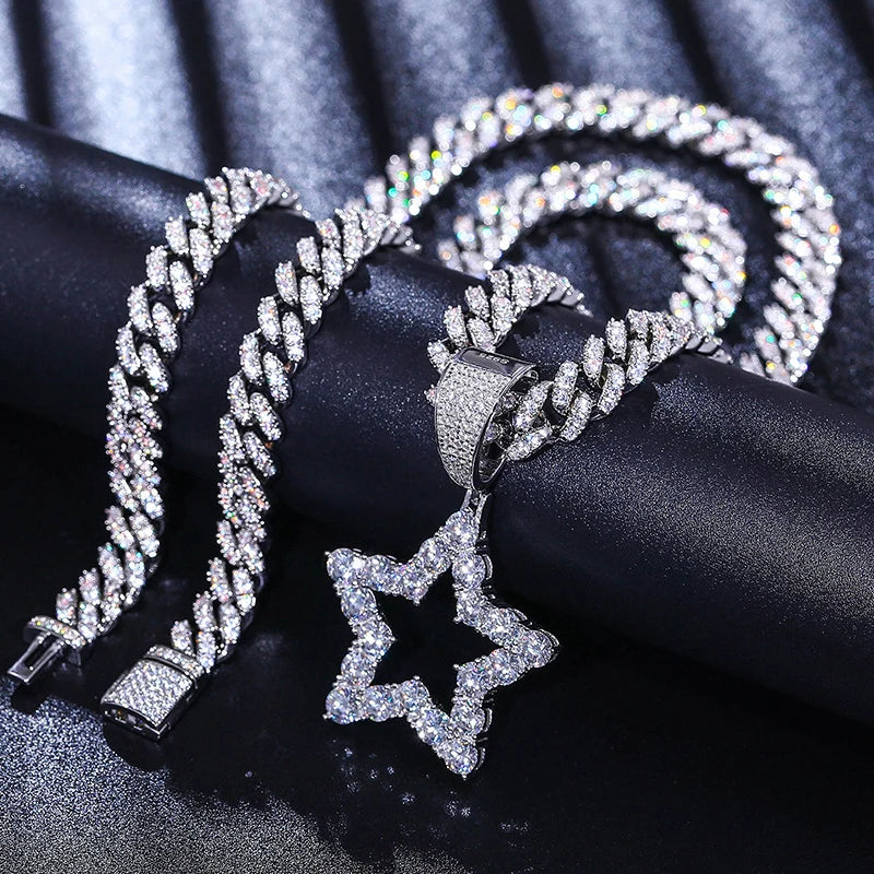 925 Sterling Silver Fashion Personality Hollow Star Pendant Necklaces D Color VVS Moissanite Bling Hip Hop Iced Out Jewelry Gift