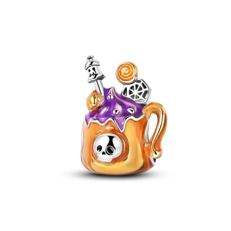 2025 New Halloween Charm Emit Light Bead 925 Sterling Silver Pumpkin Witch Skull Charm Fit Bracelet Pendant Women Jewelry Making