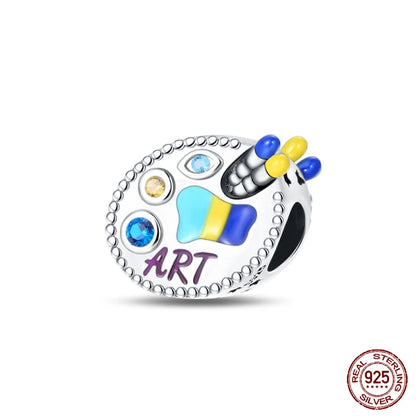 925 Sterling Silver Artist Brush Tools Color Palette Oil Painting Charms Beads Fit Qikaola Original Bracelets DIY Jewelry Gifts