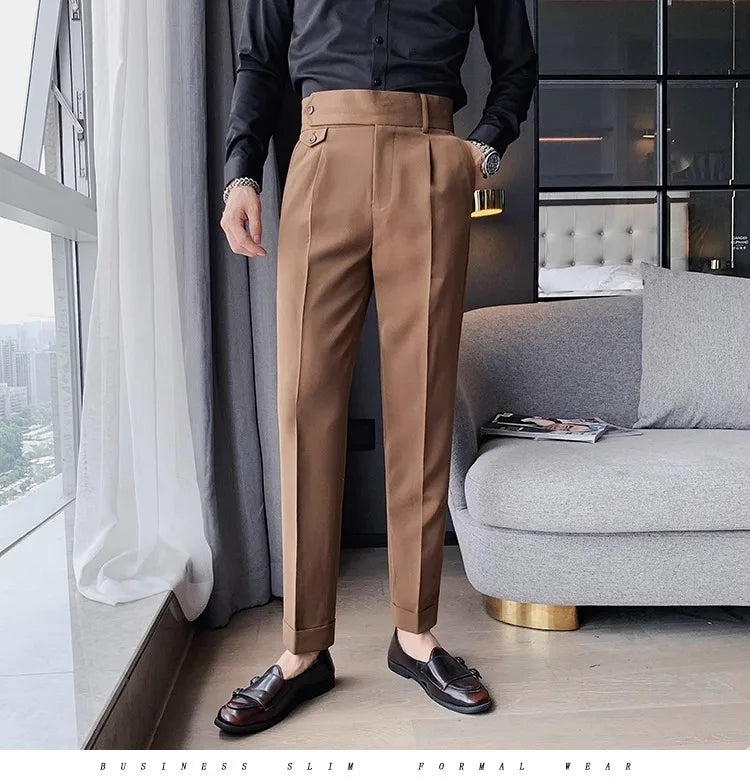 Korean Style Naples Suit Pants For Men Smart Casual High Waist Slim Fit Pencil Trousers Spring Summer Fashion Youth England Pant