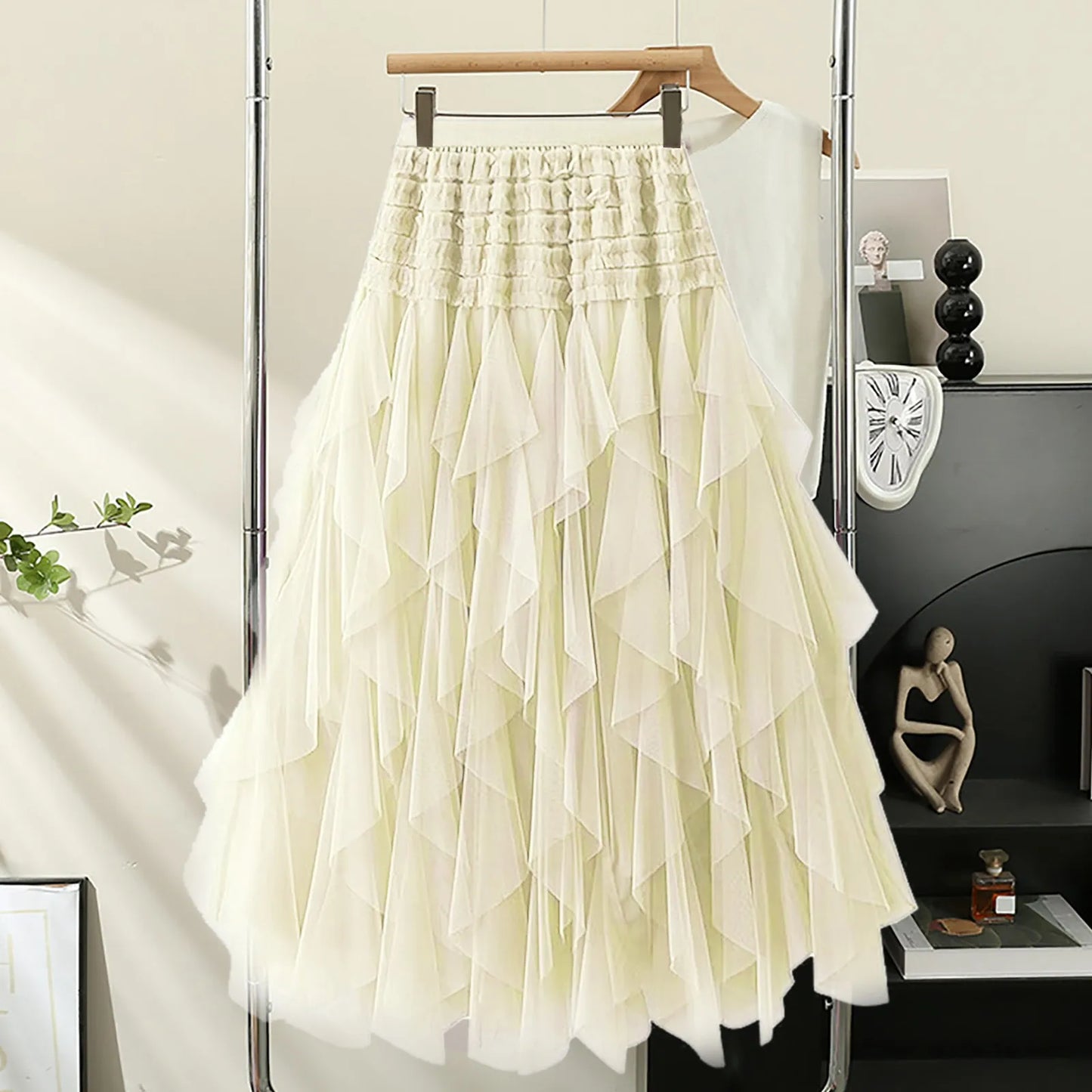 Tulle Skirts For Women High Elastic Waist Multi Layered Tulle Mesh Patchwork Long Fairy Skirt Plain Big Swing A Line Skirts