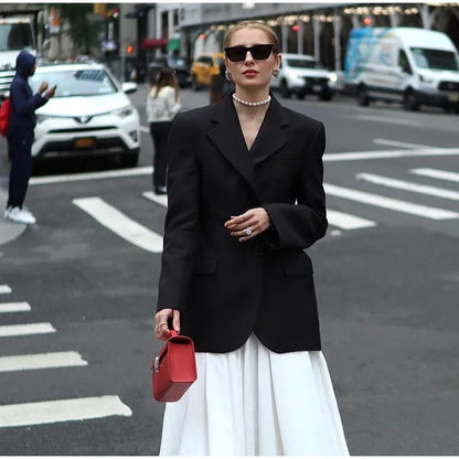 Elegant Black Slim Fit Blazer Jacket Women Retro Lapel Single Breasted Suit Jackets Female 2025 Chic Versatile Street Office