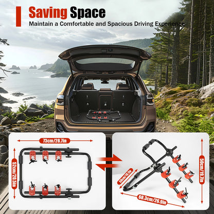 3-Bike Trunk Mount Rack with Fixed Strap Bike Rack for Car Trunk Bicycle Rack Carrier for Light-Weight/Kids Bikes Mounts 3 Bikes