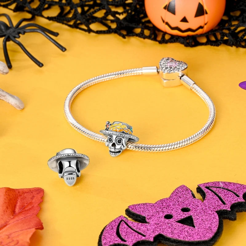 2025 New Halloween Charm Emit Light Bead 925 Sterling Silver Pumpkin Witch Skull Charm Fit Bracelet Pendant Women Jewelry Making