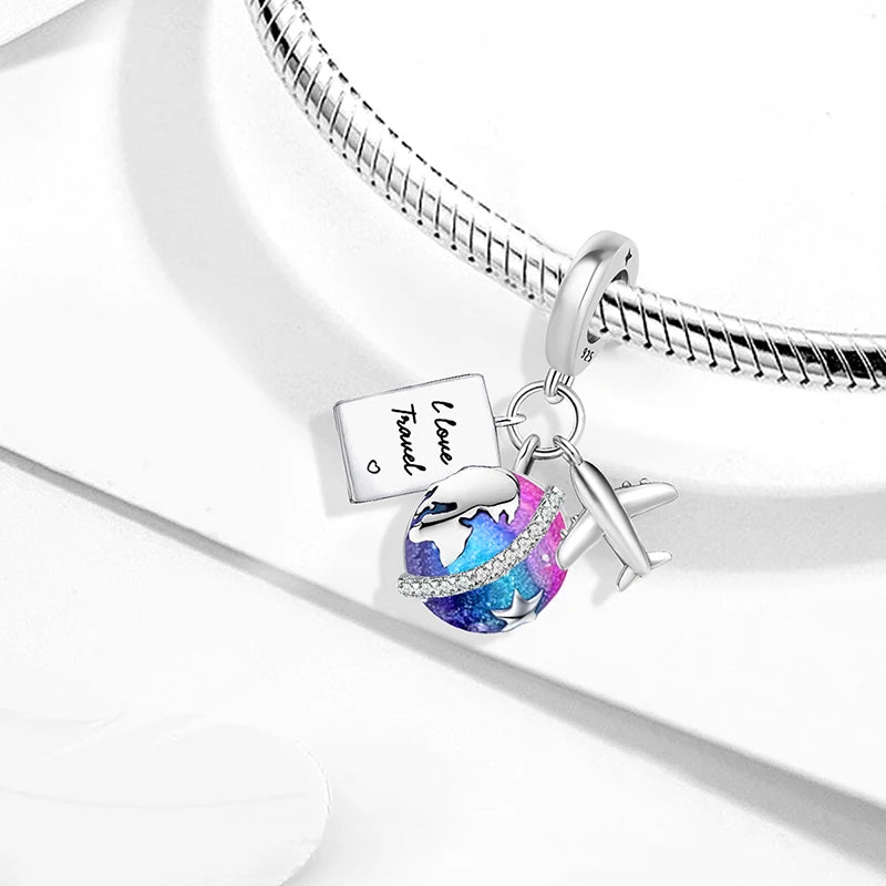 925 Sterling Silver Pink Luggage Rainbow Life Travel Charms Bead Diy Bracelet Bangle Making Gift Of High Quality Fine Jewelry