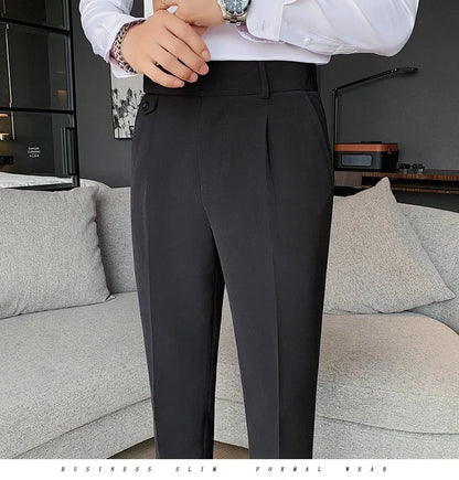 Korean Style Naples Suit Pants For Men Smart Casual High Waist Slim Fit Pencil Trousers Spring Summer Fashion Youth England Pant