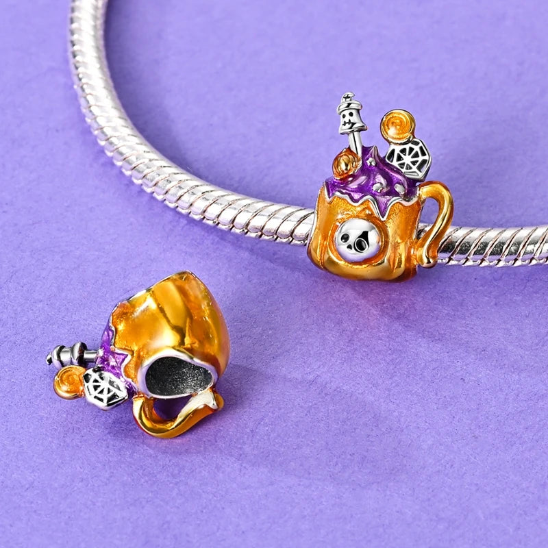 2025 New Halloween Charm Emit Light Bead 925 Sterling Silver Pumpkin Witch Skull Charm Fit Bracelet Pendant Women Jewelry Making