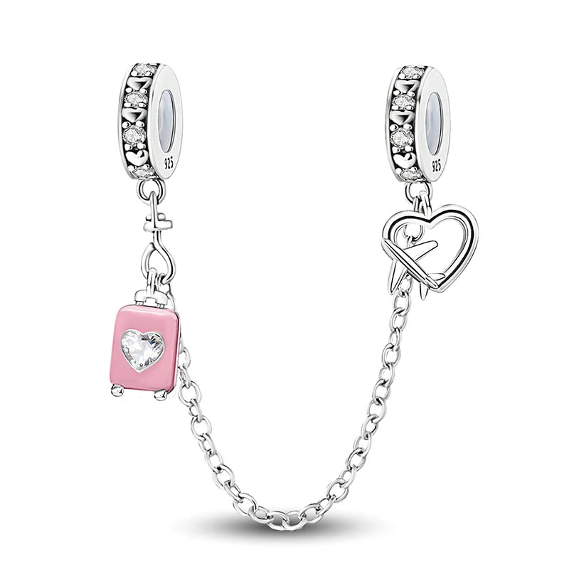 925 Sterling Silver Pink Luggage Rainbow Life Travel Charms Bead Diy Bracelet Bangle Making Gift Of High Quality Fine Jewelry