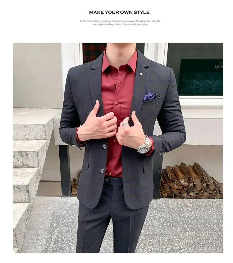 2025 Suit (Blazer+ Pants) Men's Fashion Hosts British Style Work Business Wedding Casual Art Style Elegant Gentleman Suit M-5XL