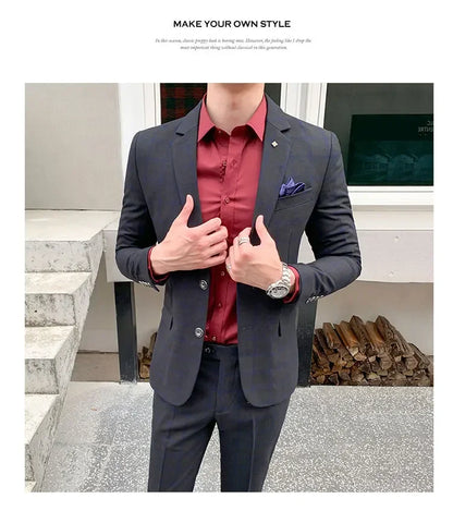 2025 Suit (Blazer+ Pants) Men's Fashion Hosts British Style Work Business Wedding Casual Art Style Elegant Gentleman Suit M-5XL