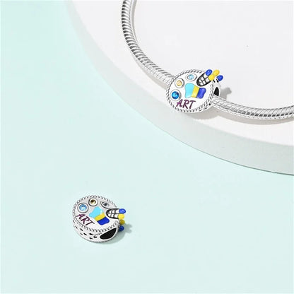 925 Sterling Silver Artist Brush Tools Color Palette Oil Painting Charms Beads Fit Qikaola Original Bracelets DIY Jewelry Gifts