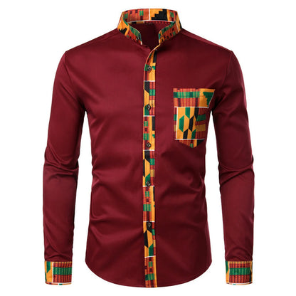 Men'S Shirts Men'S African Long Sleeve Printed Patchwork Design Button Up Shirt Seaside Vacation Casual Top Large Size