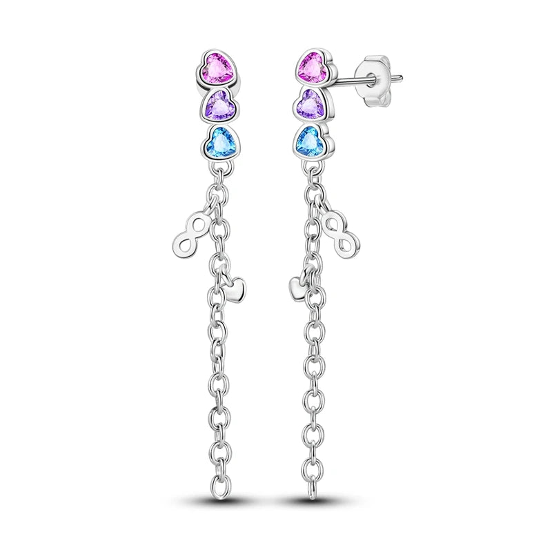 925 Sterling Silver Colorful Crystal Clover Hoop Earrings Stud Ear Wires For Women Wedding Engagement Girlfriend Birthday Gift