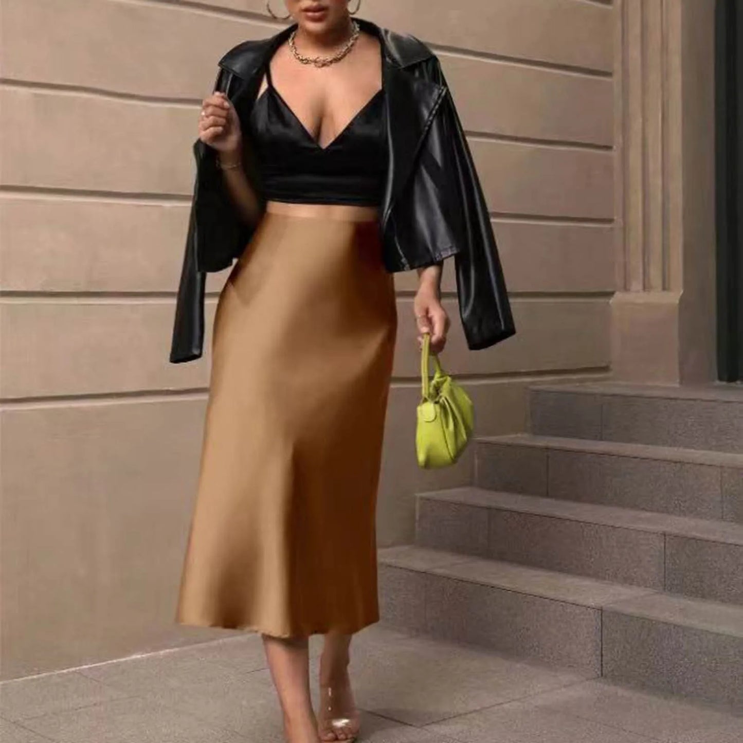 Luxury Elegant Silk Satin Skirt Women'S Solid Color Slim Fit Fishtail Skirts French Elegant High Waisted Pleated Long Skirt