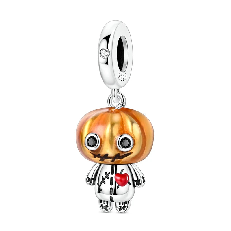 2025 New Halloween Charm Emit Light Bead 925 Sterling Silver Pumpkin Witch Skull Charm Fit Bracelet Pendant Women Jewelry Making
