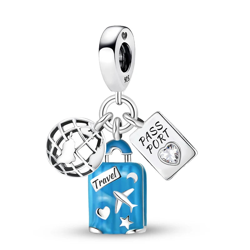 925 Sterling Silver Pink Luggage Rainbow Life Travel Charms Bead Diy Bracelet Bangle Making Gift Of High Quality Fine Jewelry