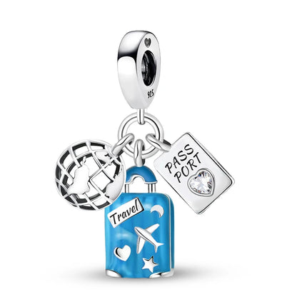 925 Sterling Silver Pink Luggage Rainbow Life Travel Charms Bead Diy Bracelet Bangle Making Gift Of High Quality Fine Jewelry