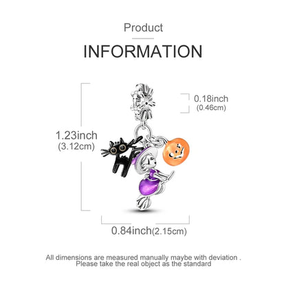 2025 New Halloween Charm Emit Light Bead 925 Sterling Silver Pumpkin Witch Skull Charm Fit Bracelet Pendant Women Jewelry Making
