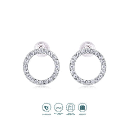 1pair Moissanite Earrings Open Circle Studs 925 Sterling Silver 18K Gold Plated Elegant Jewelry Comes with GRA Certificate