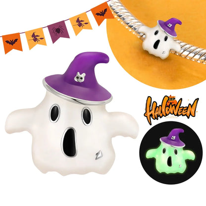 2025 New Halloween Charm Emit Light Bead 925 Sterling Silver Pumpkin Witch Skull Charm Fit Bracelet Pendant Women Jewelry Making
