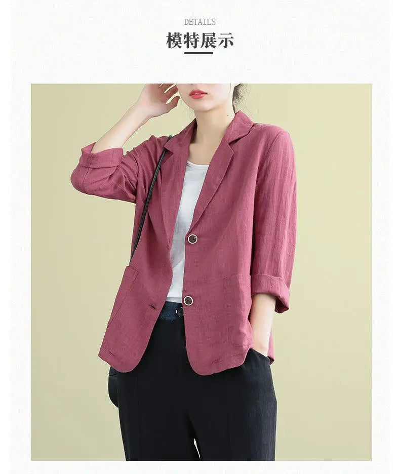 Spring Autumn Cotton Linen Loose Casual Blazers Female Long Sleeve Elegant Fashion Cardigan Suit Women's All-match Coat Jacket