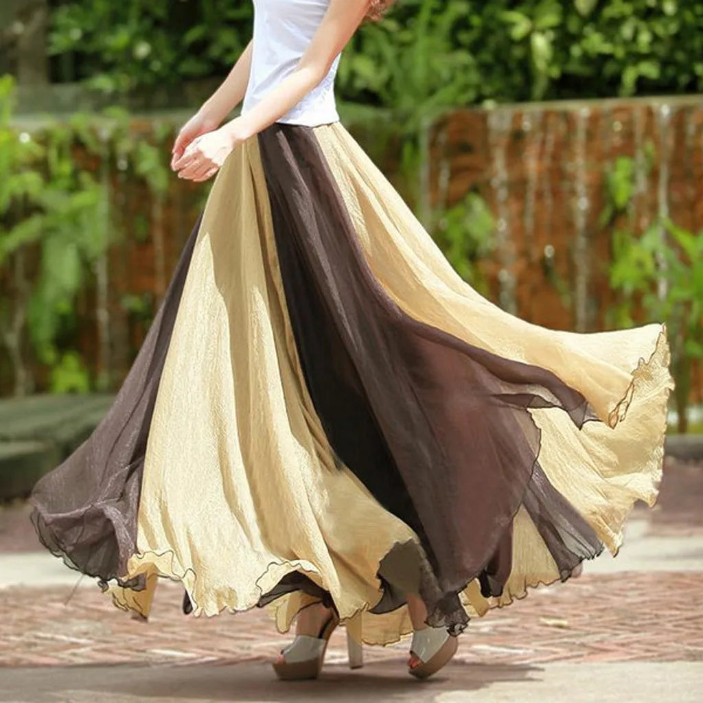 Floor Length Skirt Fashion Full Flowing Circle Color Women Chiffon Bohemian Styel Large Swing Sheer Breath Skirt for Cocktail