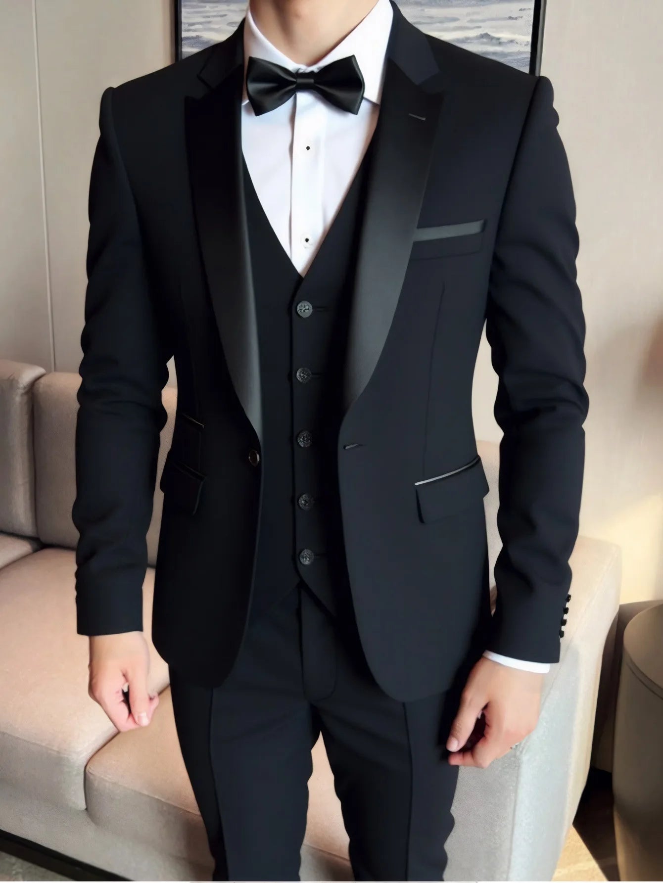 3 Pieces Set Formal Slim Fit Tuxedo Prom Suit Men Groom Wedding Blazers High Quality Groomsman Business Banquet Party Suit