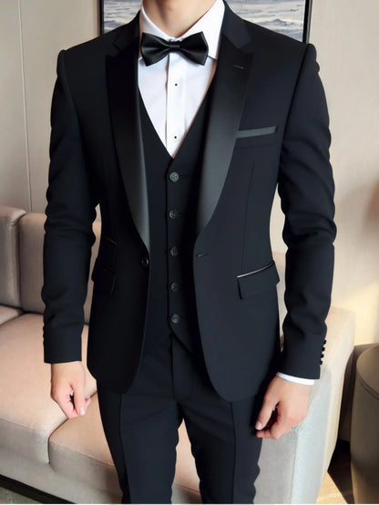 3 Pieces Set Formal Slim Fit Tuxedo Prom Suit Men Groom Wedding Blazers High Quality Groomsman Business Banquet Party Suit