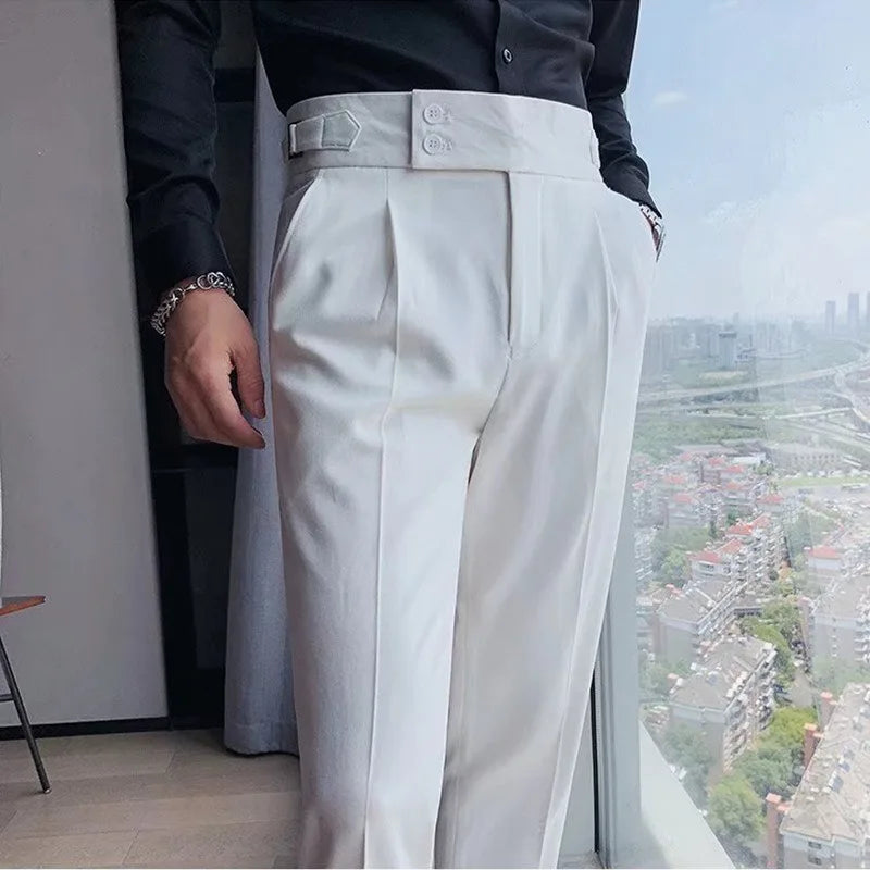 Korean Style Naples Suit Pants For Men Smart Casual High Waist Slim Fit Pencil Trousers Spring Summer Fashion Youth England Pant