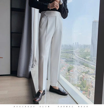 Korean Style Naples Suit Pants For Men Smart Casual High Waist Slim Fit Pencil Trousers Spring Summer Fashion Youth England Pant
