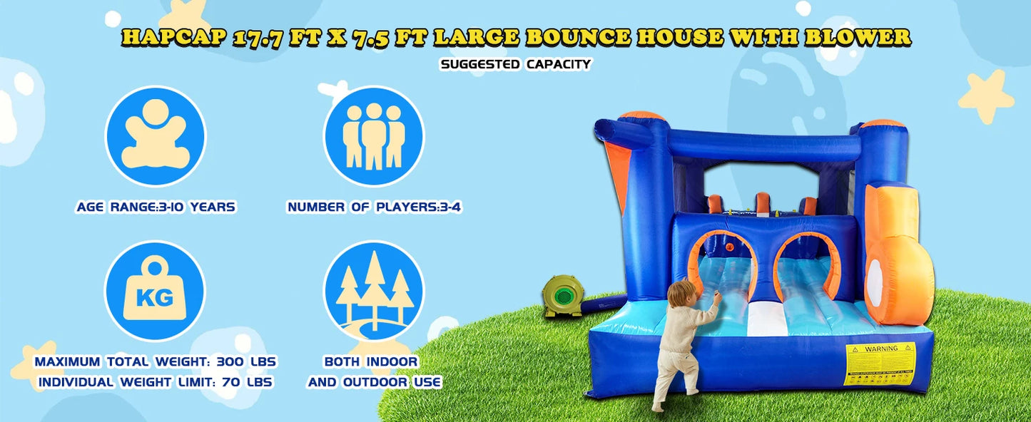 Inflatable Bounce House Obstacle Course for Kids - 2 Racing Slides, Spacious Jumping Area, Tunnels & Climbing Walls with Blower