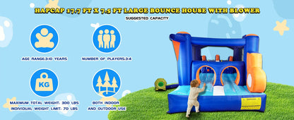 Inflatable Bounce House Obstacle Course for Kids - 2 Racing Slides, Spacious Jumping Area, Tunnels & Climbing Walls with Blower
