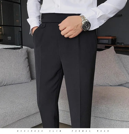 Korean Style Naples Suit Pants For Men Smart Casual High Waist Slim Fit Pencil Trousers Spring Summer Fashion Youth England Pant